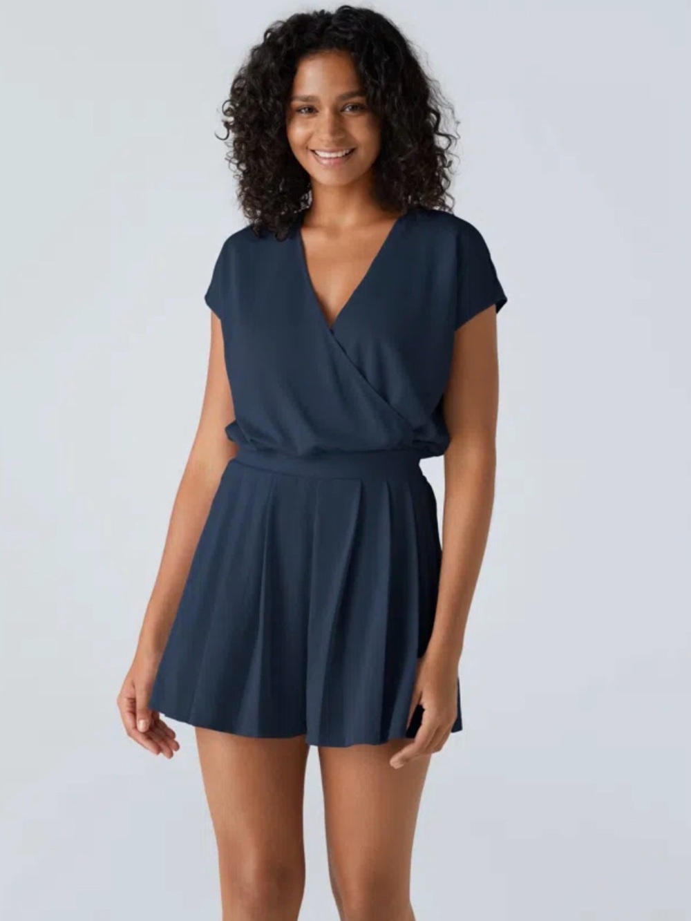 Halara V Neck Short Sleeve Pocket Waffle Casual Romper- M